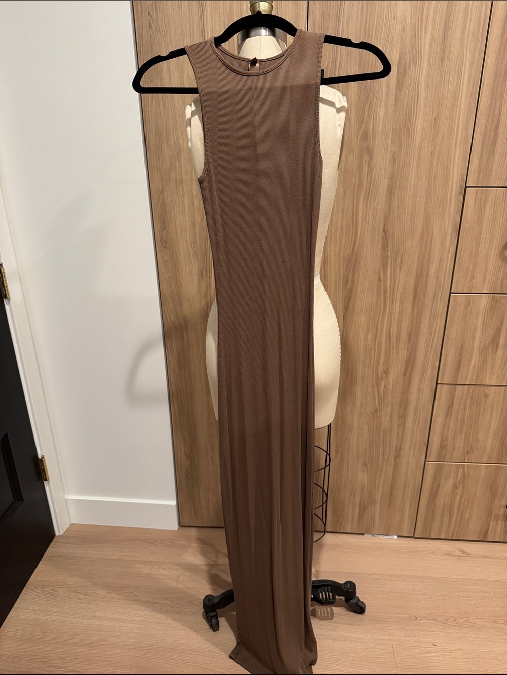 SKIMS Brown Sleeveless rib Maxi Dress very long. No slit